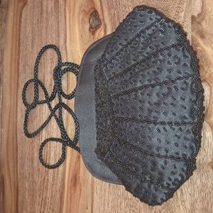 Formal Black Beaded Small Evening Purse-Crossbody